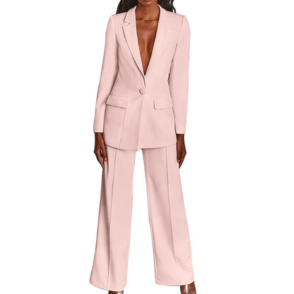 Women 2 Piece Blazer Set Wide Leg Pants Suit