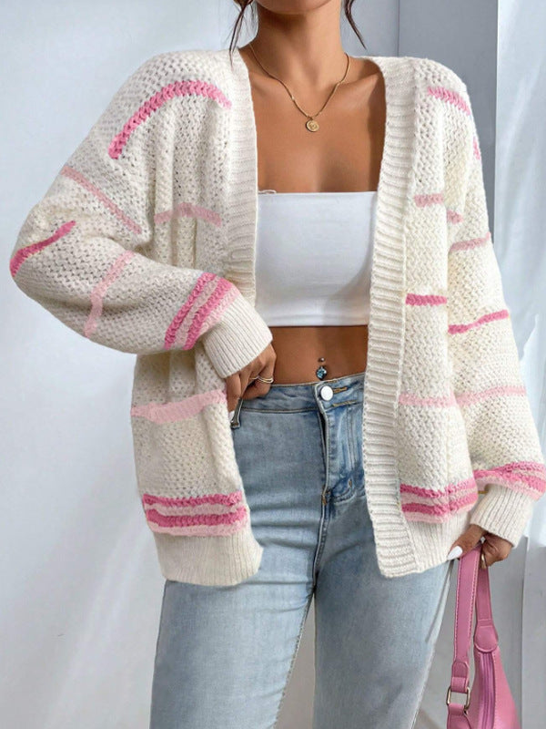 Women's Rainbow Striped Oversized Knit Cardigan