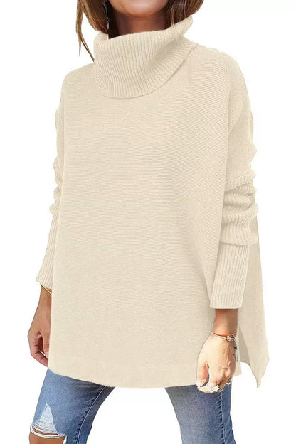 Womens Oversized Turtleneck Batwing Tunic Sweater