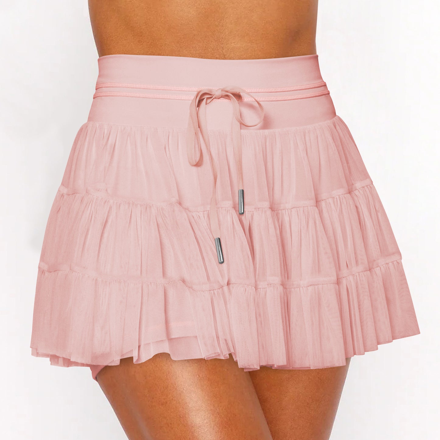 Solid Pleated Skort High Waist Ruffle Tiered Mini