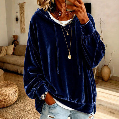 Women's Oversized Velvet Hoodie Long Sleeve Pullover Top