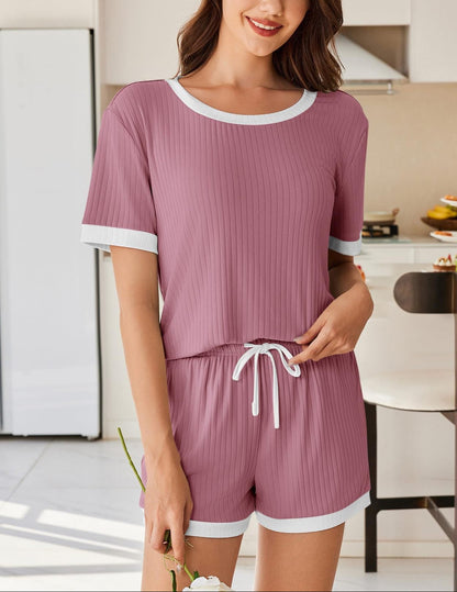 Ribbed Colorblock Lounge Shorts Set Summer Pajama