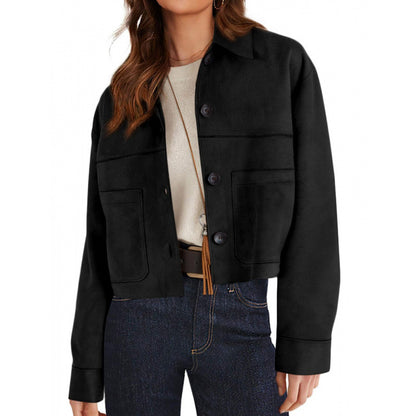 Women's Faux Suede Cropped Jacket Button Front