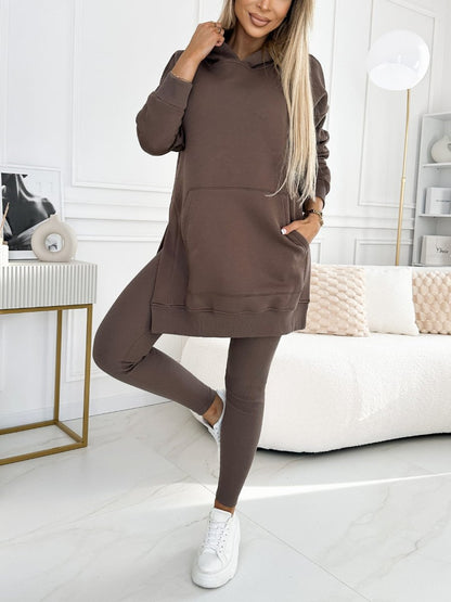 Women 2 Piece Hoodie Leggings Set Ribbed Lounge Tracksuit