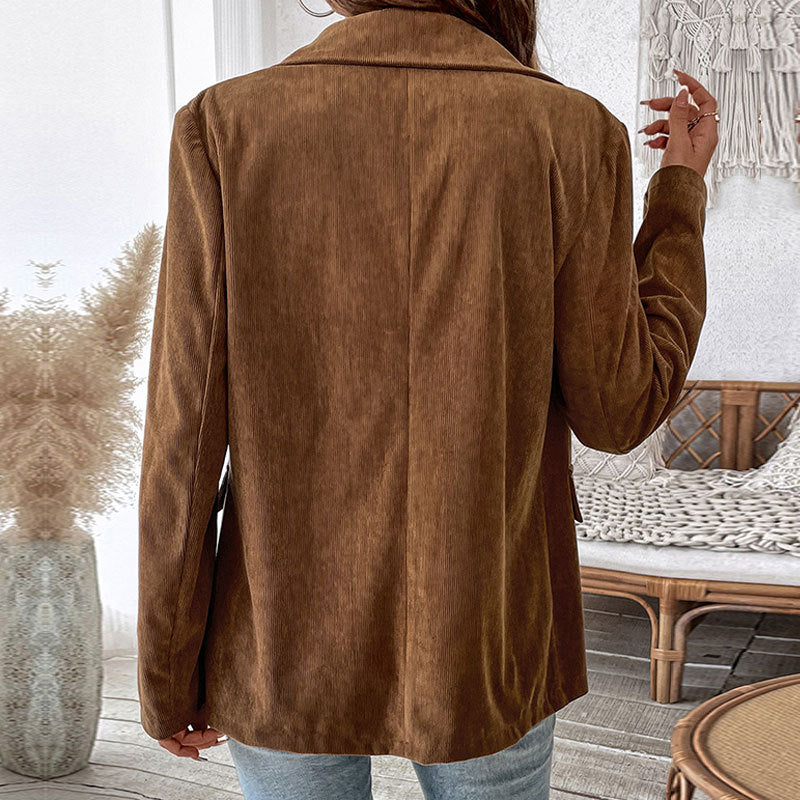 Corduroy Double Breasted Blazer Jacket Casual Fall Coat