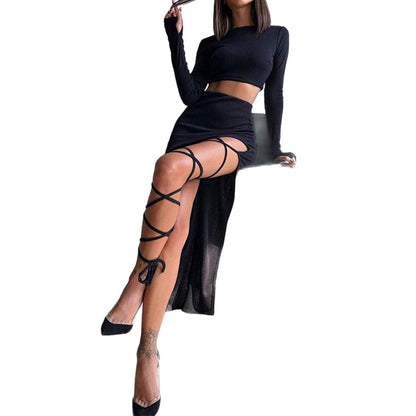 Two Piece Crop Top and Strappy Cut Out Maxi Skirt Set