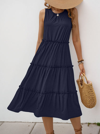 Sleeveless Ruffle Dress High Waist Elegant Midi