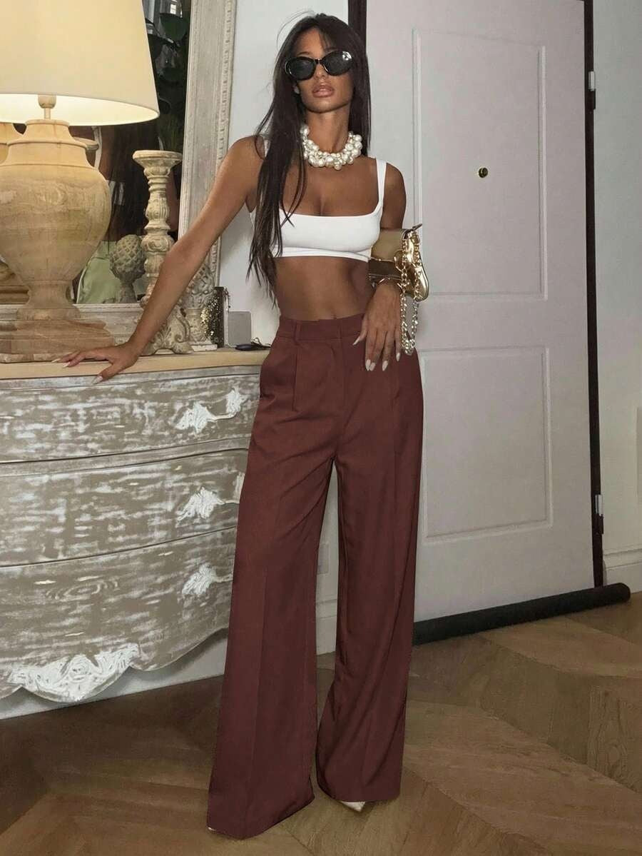High Waisted Wide Leg Dress Pants Casual Work Trousers