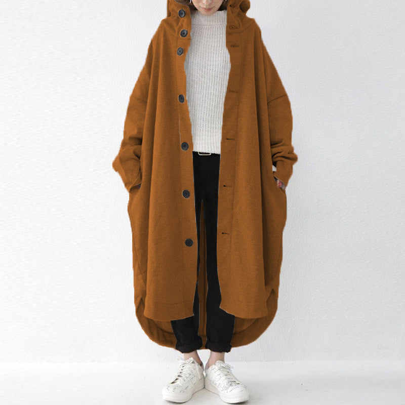 Women's Oversized Hooded Long Button Front Coat