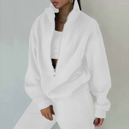 Women's 2 Piece Half Zip Fleece Sweatshirt Pants Set