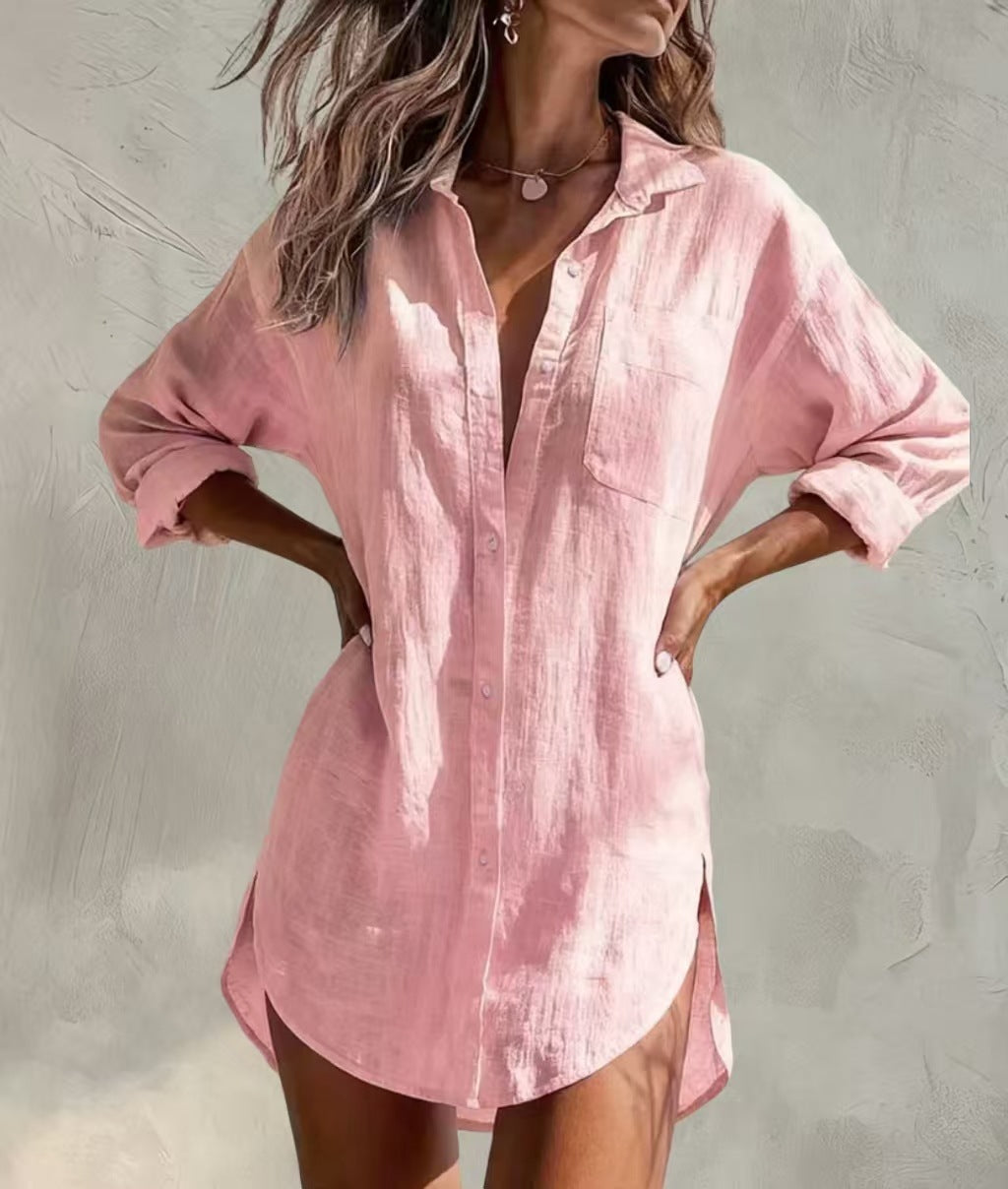 Oversized Button Down Shirt Dress Women Long Sleeve Tunic