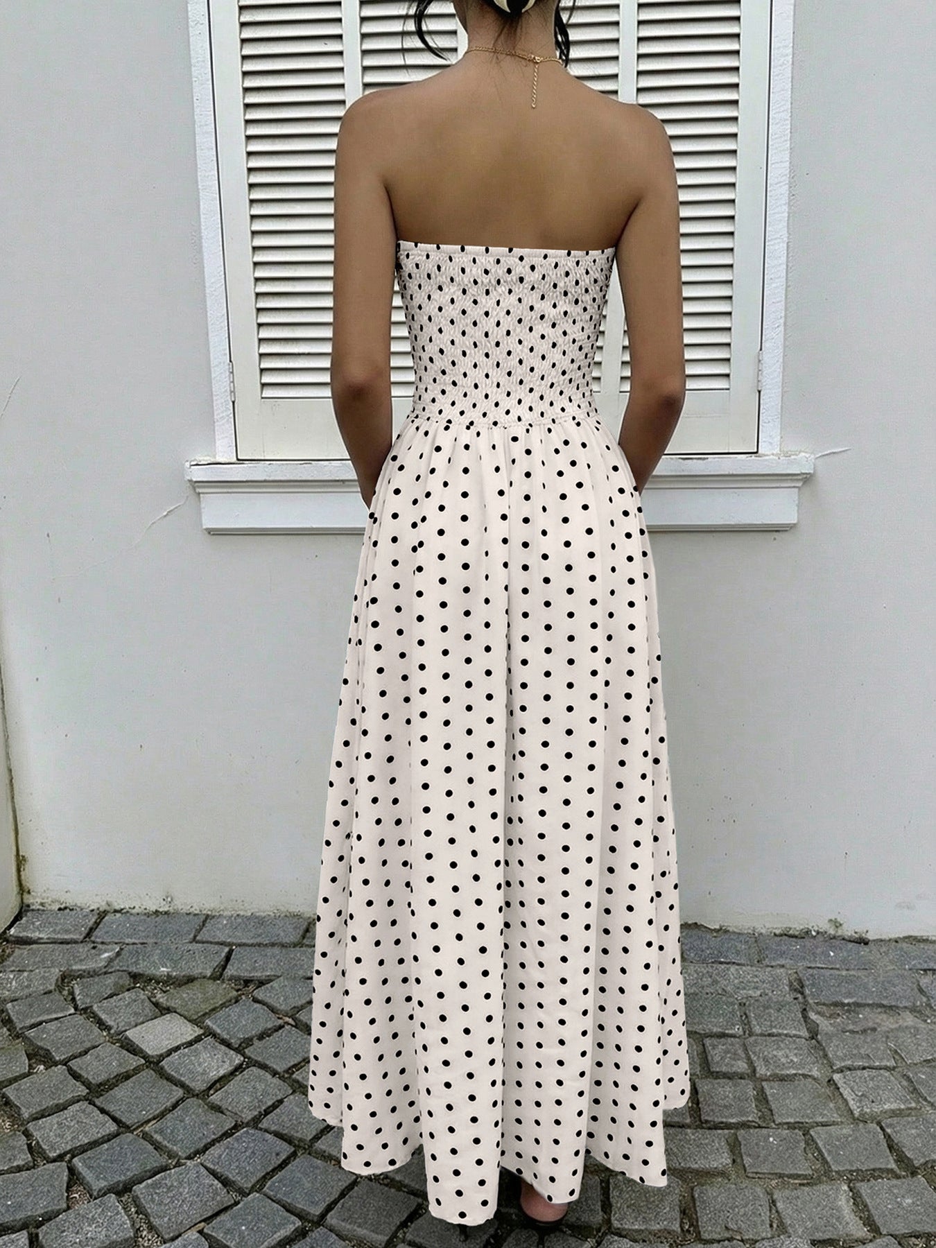 Strapless Polka Dot Maxi Dress Elegant Summer Dress