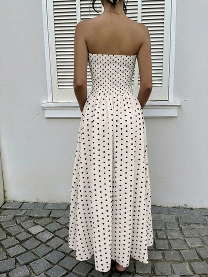 Strapless Polka Dot Maxi Dress Elegant Summer Dress