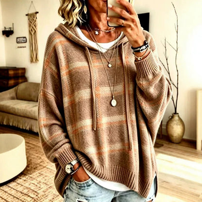 Women's Plaid Hooded Oversized Knit Pullover Sweater