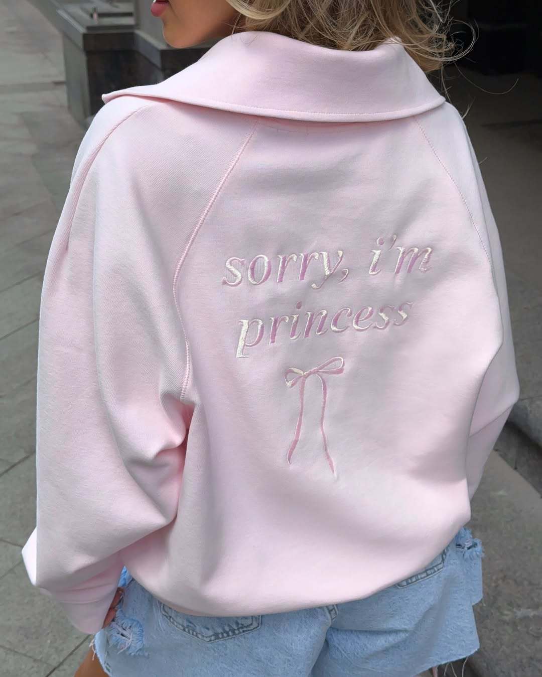 Women's Oversized Embroidered Quarter Zip Sweatshirt Bow