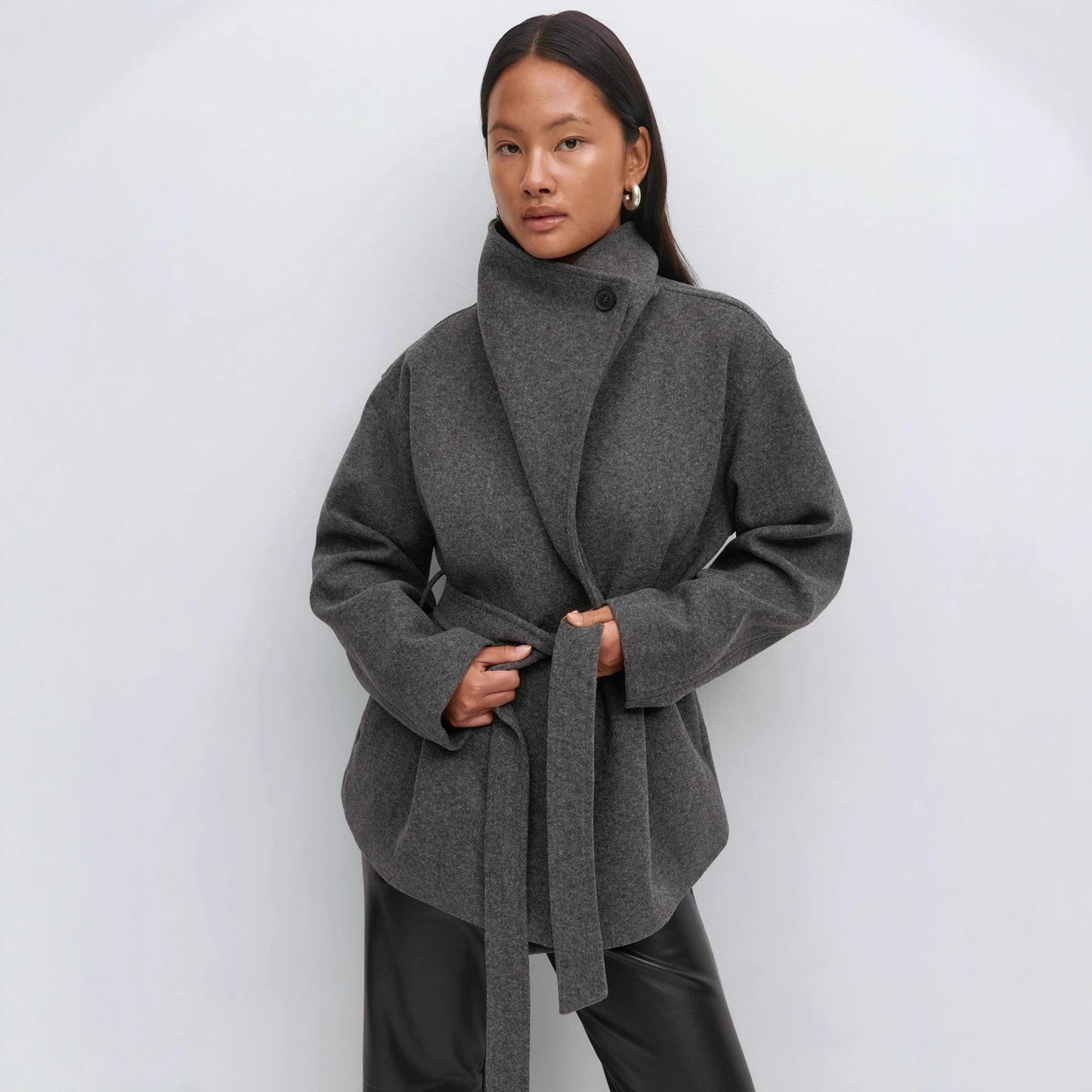 Women's Wool Blend Wrap Coat Belted Thick Midi