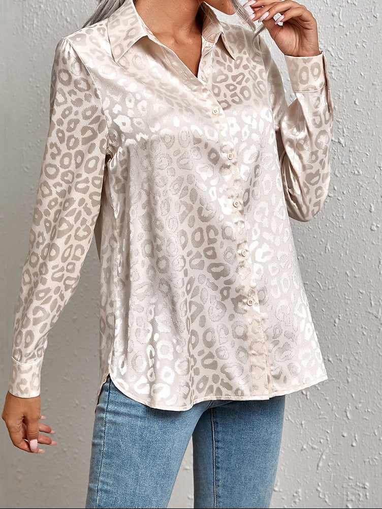 Women's Leopard Jacquard Button Down Shirt Long Sleeve