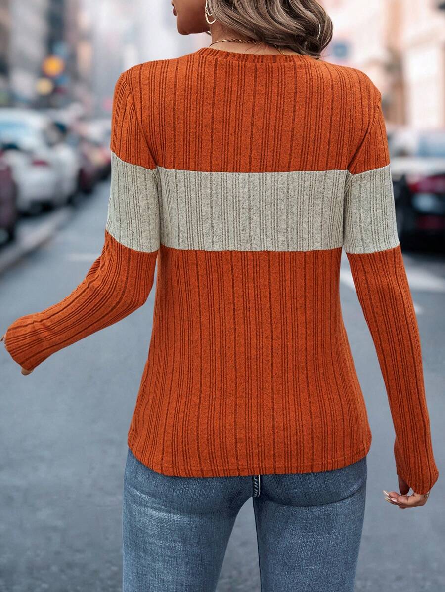 Colorblock ribbed long sleeve top relaxed fit
