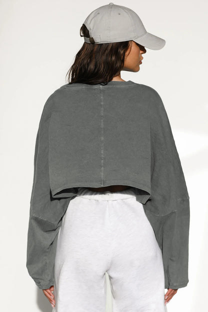 Women's Long Sleeve Oversized Cropped Crew Neck Sweatshirt