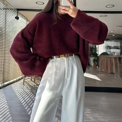 Women’s Casual Solid Knit Long Sleeve Pullover Sweater