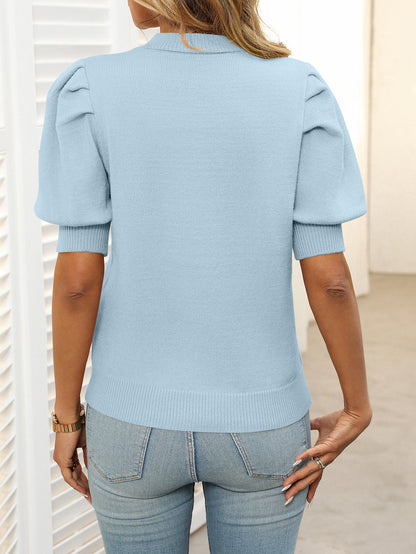 Women’s Puff Sleeve Short Sleeve Knit Sweater Top