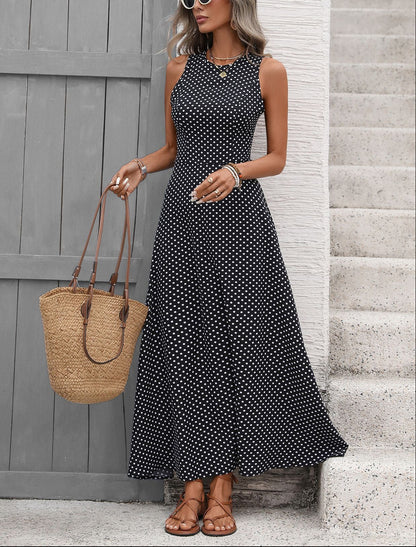 Women’s Polka Dot Sleeveless Maxi Dress Backless Summer