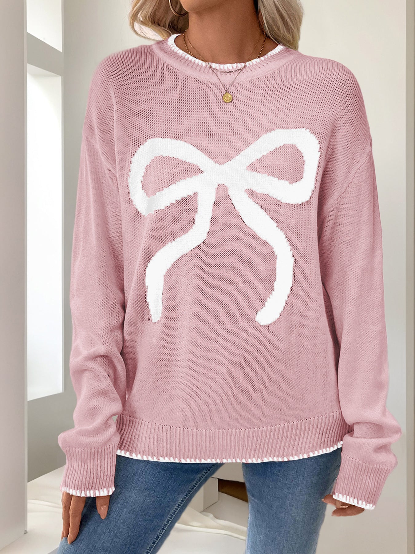 Christmas/Valentine’s Day Bow Knit Sweater Holiday Pullover