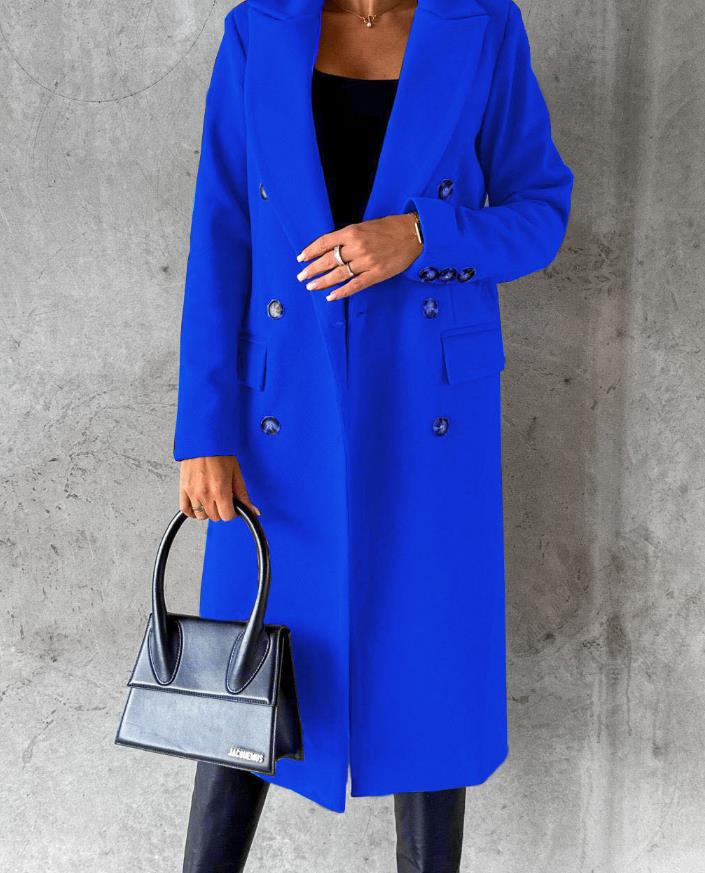 Women's Elegant Double Breasted Long Wool Overcoat