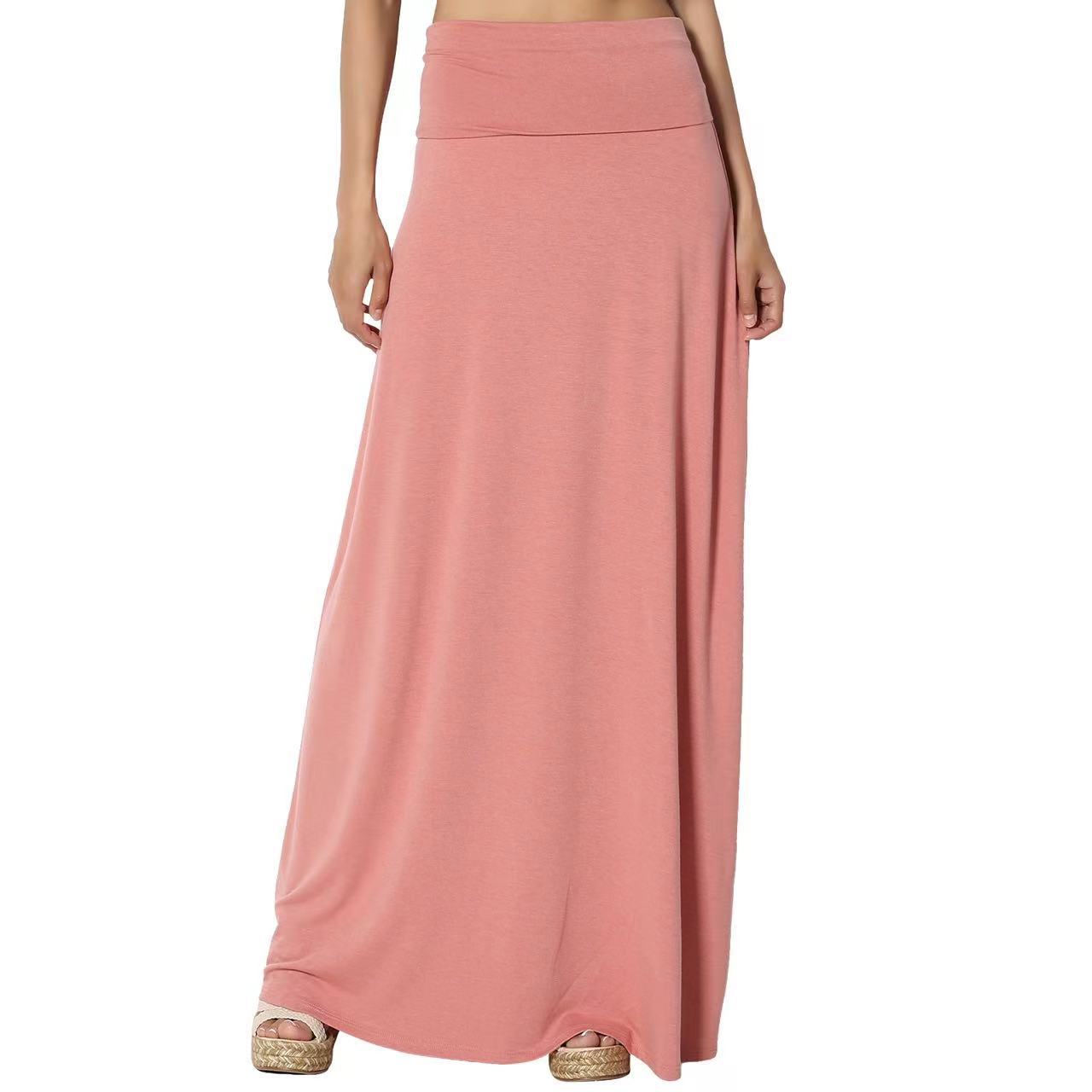 Women's Cotton High Waist Maxi Skirt Solid Casual