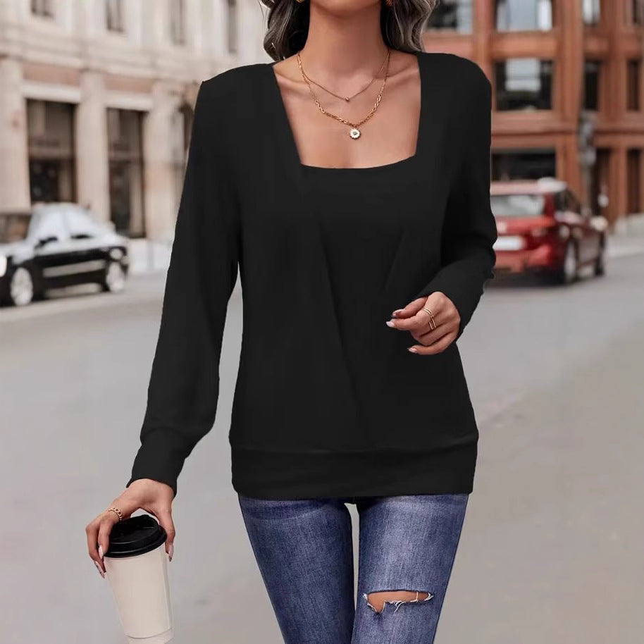 Women's Square Neck Long Sleeve Layered Casual Top