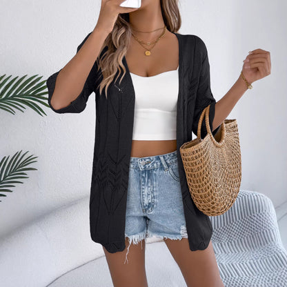 Women's Crochet Duster Cardigan Open Front Half Sleeve
