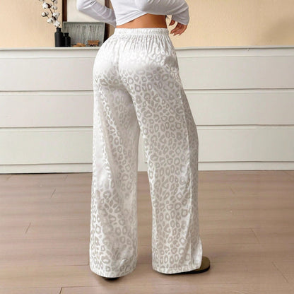 Women's Satin Leopard Drawstring Wide Leg Pants