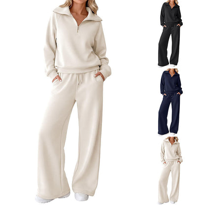 Women's Half Zip Sweatshirt Wide Leg Pants Lounge Set
