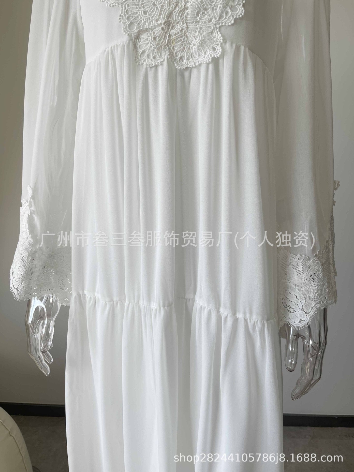 Women's Boho Lace Chiffon Long Sleeve Maxi Dress