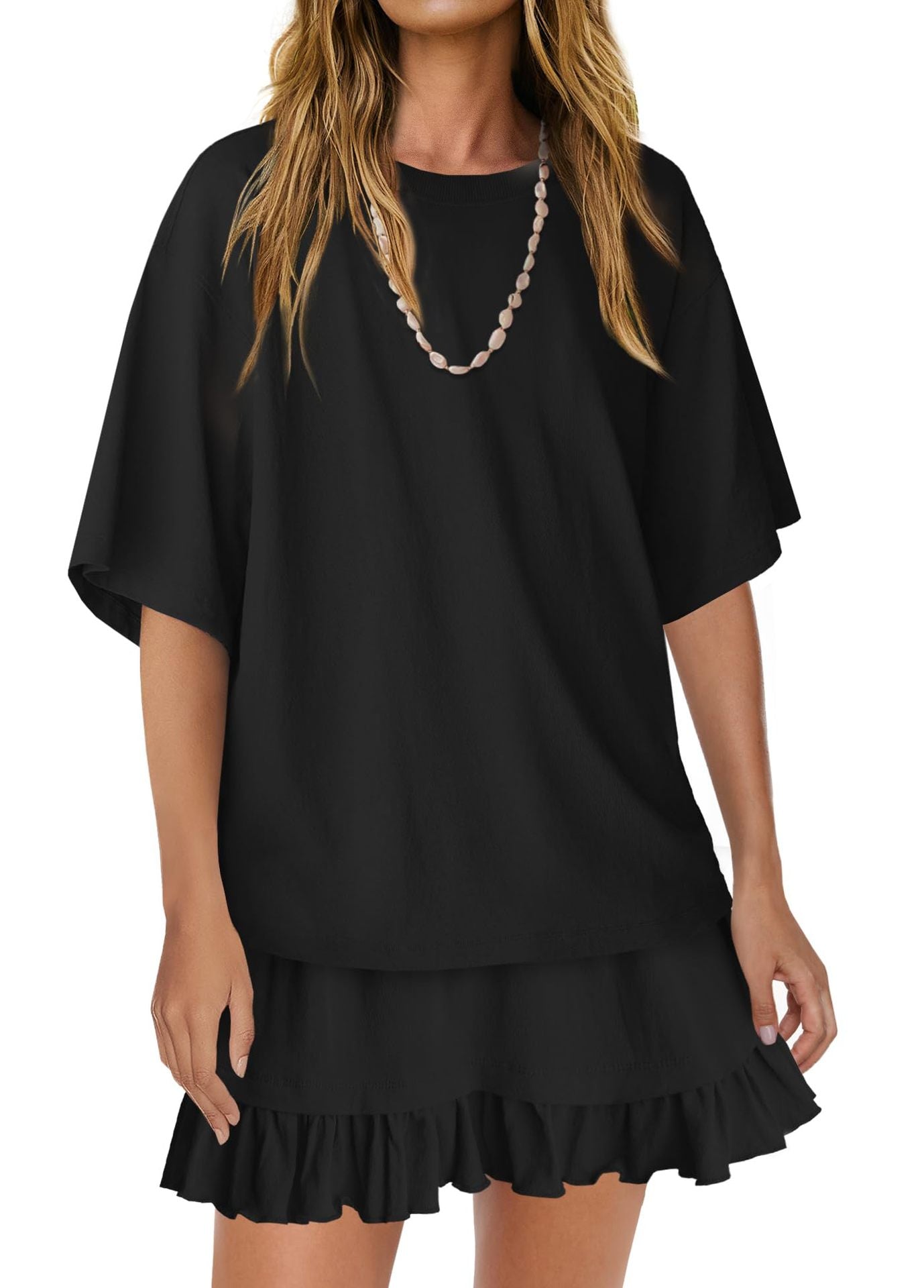 Women's Oversized Tee & Ruffle Mini Skirt Two Piece Set