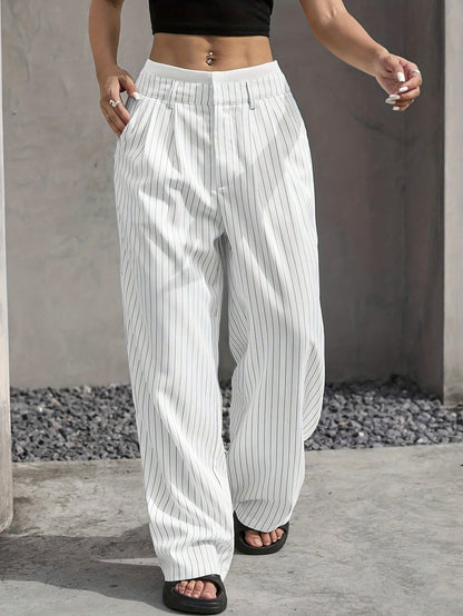 Women's High Waist Striped Wide Leg Trousers