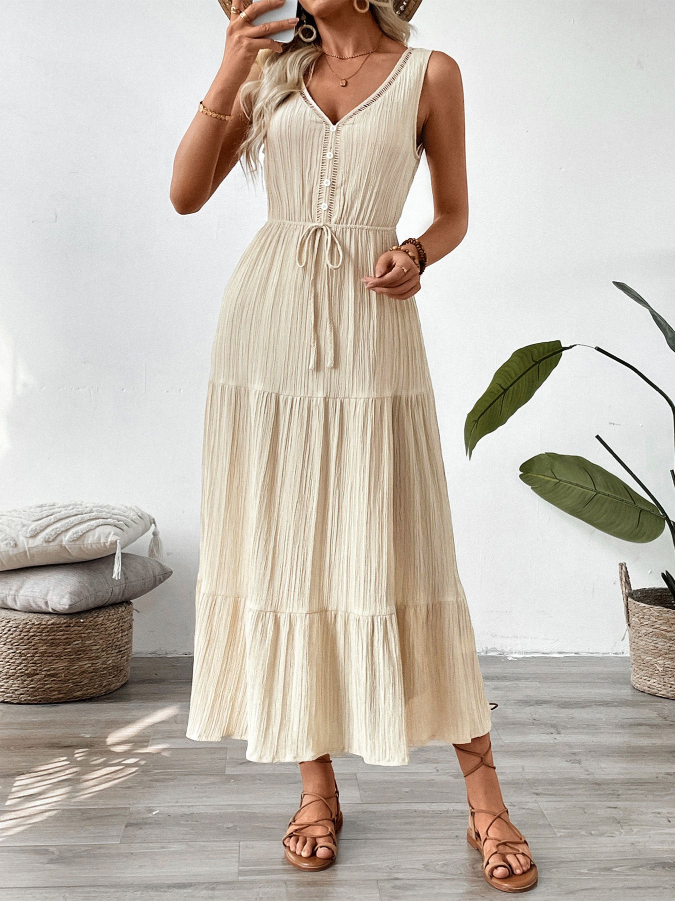 Women’s Sleeveless V-Neck Maxi Dress Summer Vacation