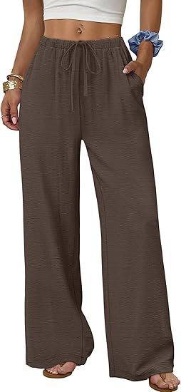 Women's Wide Leg Palazzo Pants Drawstring Waist with Pockets