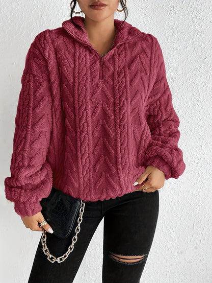 Womens Textured Sherpa Fleece Half Zip Pullover Top