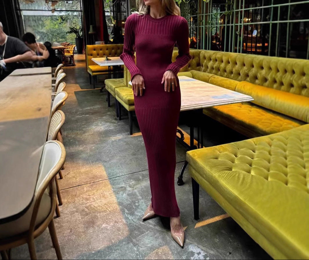 Women's Ribbed Sweater Dress Long Sleeve Bodycon Midi