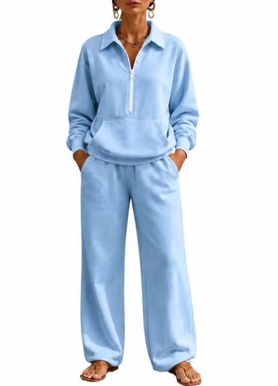 Women's Half Zip Sweatshirt Wide Leg Pants Lounge Set