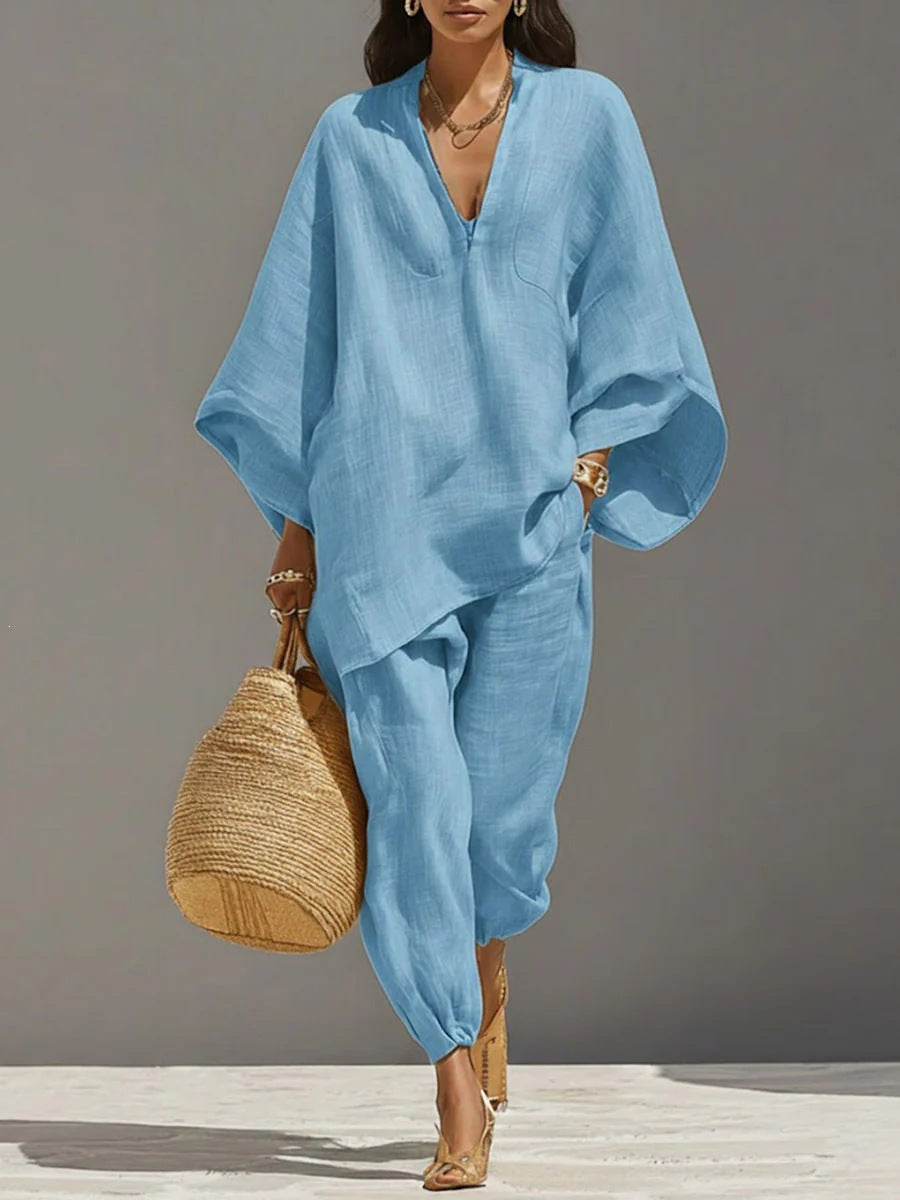 Oversized Woven Shirt & Capri Pants Matching Set