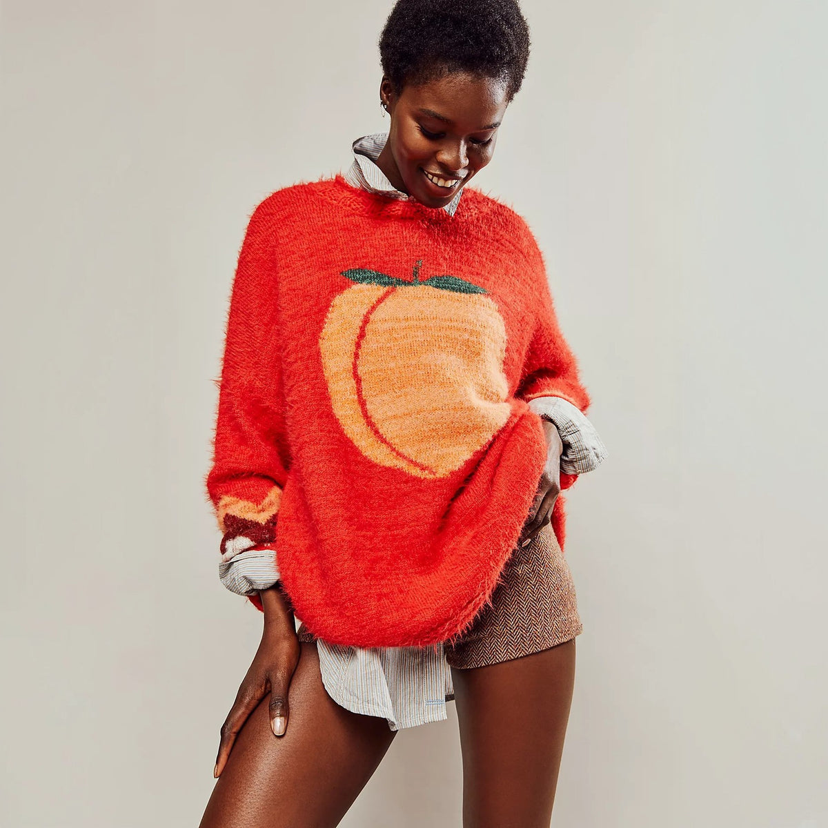 Cozy Oversized Graphic Crewneck Knit Sweater