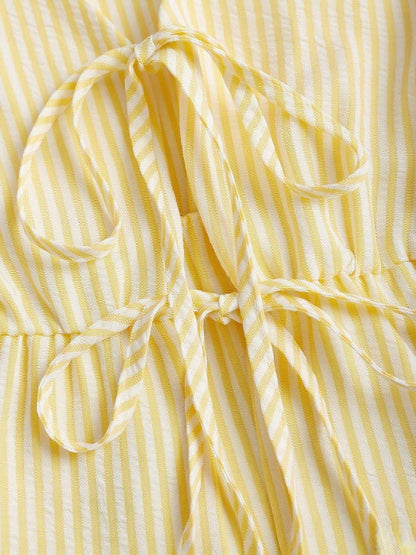 Striped Tie Front Top Wide Leg Pants Matching Set