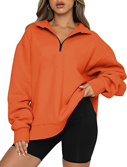 Plus Size Women's Half Zip Sweatshirt Fleece Stand-Up Collar Long Sleeve Oversized Stand-Up Collar Autumn and Winter Warm Sweatshirts Tops