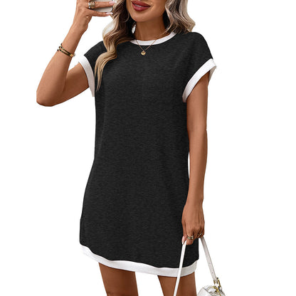 Navy Contrast Trim Pocket T Shirt Dress Casual Shift