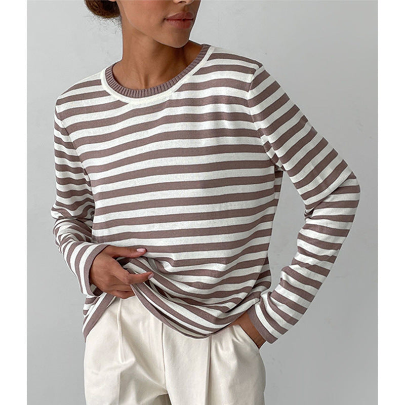 Women's Striped Crew Neck Knit Pullover Sweater