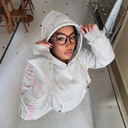 Embroidered Hoodie Sweatshirt Oversized Casual Pullover
