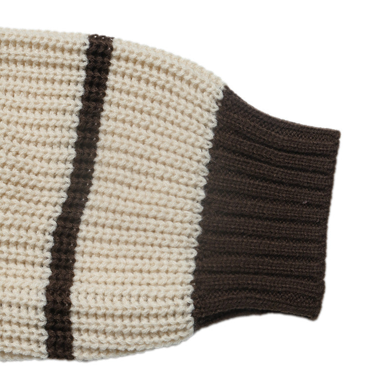 Striped Polo Sweater Contrast Trim Relaxed Fit