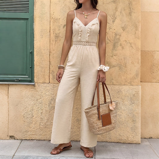Lace Trim Cami Wide Leg Jumpsuit Resort Outfit